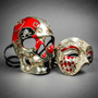 Red and Gold Venetian Masquerade Skull Mask and Harlequin Half Mask For Couple's Masquerade Costume Party