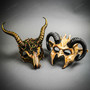 Monster Beast Large Ram Horns & Forest Pagan Animal Skull Horn Mask Couple Masquerade Set