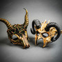 Monster Beast Large Ram Horns & Forest Pagan Animal Skull Horn Mask Couple Masquerade Set