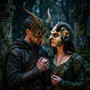 Monster Beast Large Ram Horns & Forest Pagan Animal Skull Horn Mask Couple Masquerade Set