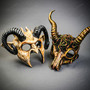Horned Beast and Large Ram Horns for Adult Couple Masquerade Costume Mask