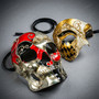 Red Silver Day of the Dead Skull Mask & Gold Venetian Phantom of the Opera Mask Couple Masquerade Set