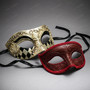 Boutique Men's and Women's Masquerade Mask Silver Black Harlequin and Burgundy