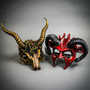 Horned Bloody Demon and Forest Skull Masquerade Couple's Party Mask for Halloween Costumes