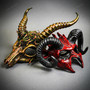 Horned Bloody Demon and Forest Skull Masquerade Couple's Party Mask for Halloween Costumes