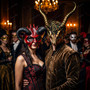 Horned Bloody Demon and Forest Skull Masquerade Couple's Party Mask for Halloween Costumes