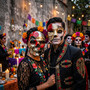 Red and Silver Phantom and Dead of The Dead Skull Masquerade Mask Couple Mask