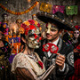 Red and Silver Phantom and Dead of The Dead Skull Masquerade Mask Couple Mask