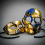 Venetian Masquerade Mask Gold Skull and Music Note Eye Mask For Couple's - Gold Black