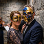 Venetian Masquerade Mask Gold Skull and Music Note Eye Mask For Couple's - Gold Black