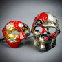 Red Gold Phantom Masquerade Mask and Black Silver Skull Masquerade