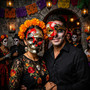 Red Gold Phantom Masquerade Mask and Black Silver Skull Masquerade