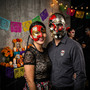 Red Gold Phantom Masquerade Mask and Black Silver Skull Masquerade
