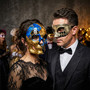 Luxury Men's Venetian Masquerade Mask Skull and Harlequin Eye Mask in Blue Gold and Black