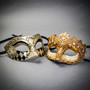 Venetian Men and Women Masquerade Mask Gold Harlequin and Gold Lace Jeweled Eye Mask