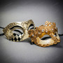 Venetian Men and Women Masquerade Mask Gold Harlequin and Gold Lace Jeweled Eye Mask