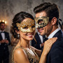 Venetian Men and Women Masquerade Mask Gold Harlequin and Gold Lace Jeweled Eye Mask