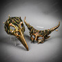 Men's Women's Bronze Bird Skull and Horned Medusa Masquerade Mask for Costumes