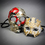 Roman Pegasus and Gothic Skull Masks in Gold, Silver, and Red