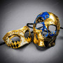Venetian Masquerade Mask Gold Black Eyemask and Blue Gold Skull Mask Party