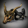 Men's Masquerade Mask Bronze Forest Skull Horned Hand Painted Large Costume Accessory