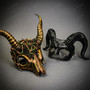 Men's Masquerade Mask Bronze Forest Skull Horned Hand Painted Large Costume Accessory