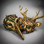 Ancient Woodland Stag & Bird Skull Couples Masquerade Mask Set - Gold/Green Patina