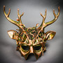 Gold Green Forest Snakes Raven Mask & Antler Horns Devil Couples Masquerade Mask Set