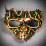 Gold Green Forest Snakes Raven Mask & Skull Masquerade Couple Mask Set