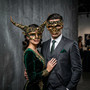 Mythical Horned Demon & Skull Snake Couples Masquerade Mask Set - Gold & Green