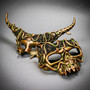 Mythical Horned Demon & Skull Snake Couples Masquerade Mask Set - Gold & Green