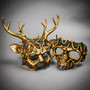 Enchanted Forest Spirit Stag & Skull Snake Couples Mask Set - Gold & Green