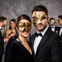Black Gold Venetian Musical Eye Mask & Harlequin Phantom of the Opera Mask Couple Masquerade Set