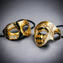 Black Gold Venetian Musical Eye Mask & Harlequin Phantom of the Opera Mask Couple Masquerade Set