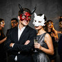 White Wolf Animal Mask & Red Devil Horn Demon Mask Couple Masquerade Set