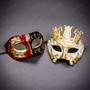 Red Black Venetian Musical Eye Mask & White Gold Pegasus Greek Warrior Masquerade Couple Mask Set