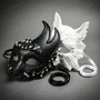 White Wolf Animal Mask & Black Swan Crystal Venetian Mask Couple Masquerade Set