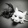 White Wolf Animal Mask & Black Swan Crystal Venetian Mask Couple Masquerade Set