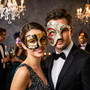 Venetian Gold Black Musical Mask & Red Silver Harlequin Phantom of the Opera Masquerade Couple Mask Set
