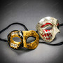 Venetian Gold Black Musical Mask & Red Silver Harlequin Phantom of the Opera Masquerade Couple Mask Set