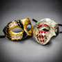 Venetian Gold Black Musical Mask & Red Silver Harlequin Phantom of the Opera Masquerade Couple Mask Set