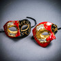 Red Gold Venetian Musical Half Face Mask & Phantom of the Opera Mask Couple Masquerade Set
