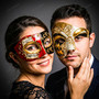 Red Black Venetian Musical Eye Mask & Gold Black Harlequin Phantom of the Opera Mask Couple Masquerade Set