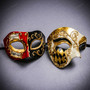 Red Black Venetian Musical Eye Mask & Gold Black Harlequin Phantom of the Opera Mask Couple Masquerade Set