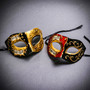 Black Gold & Red Venetian Phantom Musical Half Face Masquerade Couple Mask Set