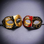 Black Gold & Red Venetian Phantom Musical Half Face Masquerade Couple Mask Set