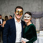 Black Gold Musical Venetian Half Mask & Silver Crystal Lace Eye Mask Couple Masquerade Set