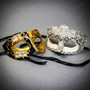 Black Gold Musical Venetian Half Mask & Silver Crystal Lace Eye Mask Couple Masquerade Set