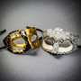 Black Gold Musical Venetian Half Mask & Silver Crystal Lace Eye Mask Couple Masquerade Set