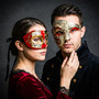 Venetian Red Black Musical Mask & Red Silver Harlequin Phantom of the Opera Masquerade Couple Mask Set